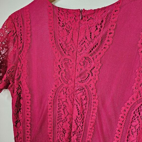 EUC DEEP RED V NECK LACE WEDDING PARTY MAXI DRESS SIZE MEDIUM - Picture 5 of 16